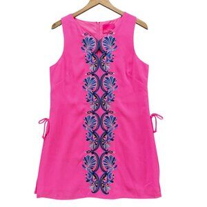 Lilly Pulitzer Donna Romper Womens Havana Pink Scalloped Shell Embroidery Sz 10